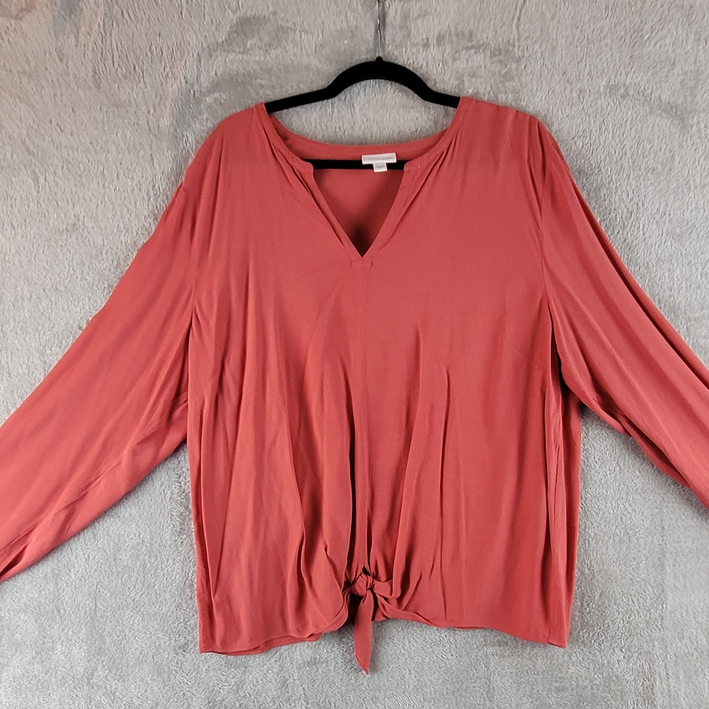 J. Jill Terracotta V-Neck Blouse with Front Tie